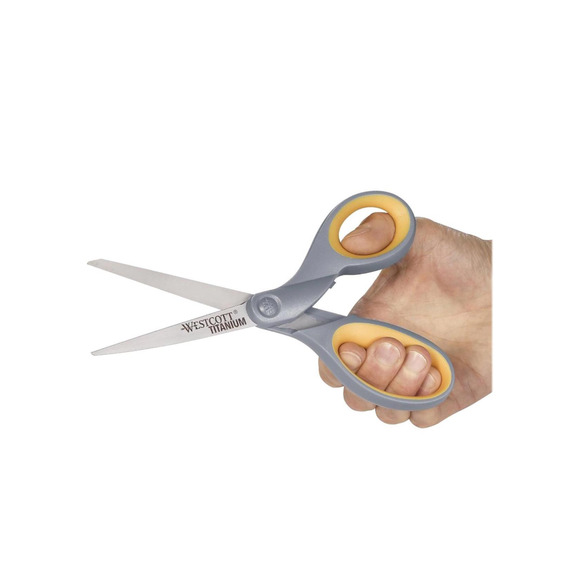 Westcott 13529 8-Inch Straight Titanium Scissors For Office and Home,Yellow/Gray - Picture 3 of 6